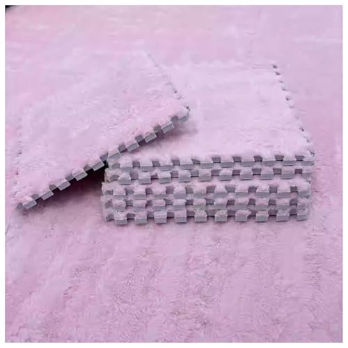 JHOMHF 2er-Pack Flauschige Plüsch-Puzzle-Bodenmatten 30x30cm Ineinandergreifende Eva-Schaum-Teppiche for Kinderzimmer Kindertagesstätten Spielzimmer Weiche rutschfeste Teppiche(Pink,1cm) von JHOMHF