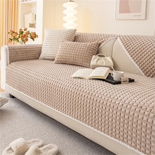 JHOMHF 3D Karo Jacquard Couchbezug superweicher Flanell Plüsch Sofabezug Rutschfester Möbelschutz for Hunde Katzen und Haustiere waschbar(Brown,1pc/43"x63"/Rectangular) von JHOMHF