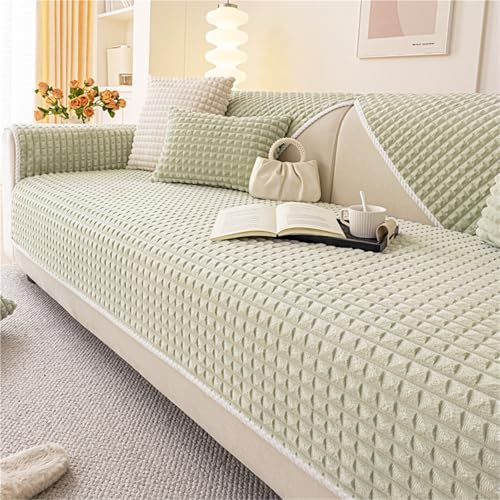 JHOMHF 3D Karo Jacquard Couchbezug superweicher Flanell Plüsch Sofabezug Rutschfester Möbelschutz for Hunde Katzen und Haustiere waschbar(Green,1pc/28"x28"/Armrest or Backrest Cover) von JHOMHF
