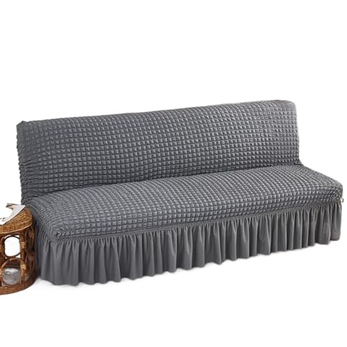 JHOMHF Armlose Sofabezug mit Rock Design faltbar dehnbarer elastischer Sofaschutz Dicker weicher Stoff gegen Katzenkratzen maschinenwaschbar(Dark Grey,Medium) von JHOMHF