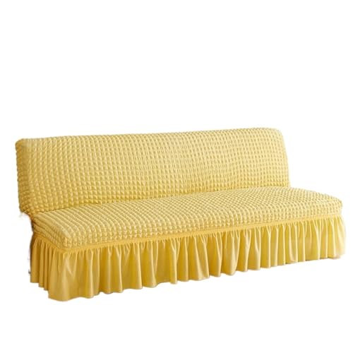 JHOMHF Armlose Sofabezug mit Rock Design faltbar dehnbarer elastischer Sofaschutz Dicker weicher Stoff gegen Katzenkratzen maschinenwaschbar(Light Yellow,Large) von JHOMHF