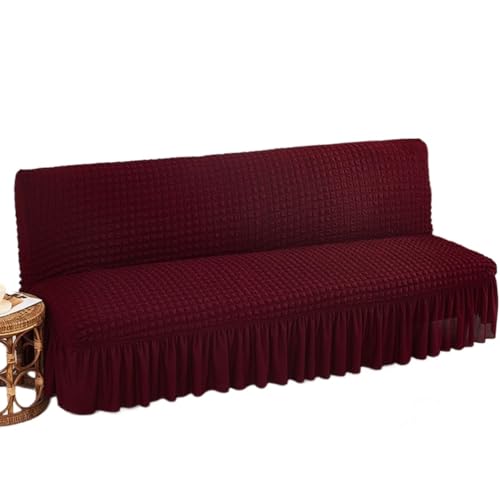JHOMHF Armlose Sofabezug mit Rock Design faltbar dehnbarer elastischer Sofaschutz Dicker weicher Stoff gegen Katzenkratzen maschinenwaschbar(Red,Small) von JHOMHF
