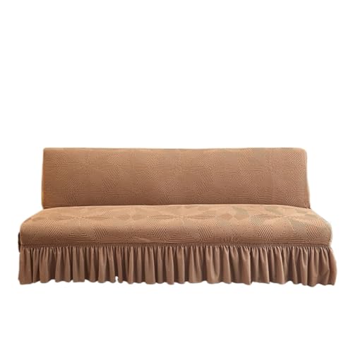 JHOMHF Armloser Futonbezug mit Rüschenrock Stretch Jacquard Sofabezug waschbarer Möbelschutz for Wohnzimmer und Schlafzimmer(Camel,Small) von JHOMHF