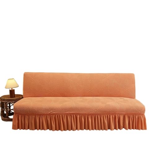 JHOMHF Armloser Futonbezug mit Rüschenrock Stretch Jacquard Sofabezug waschbarer Möbelschutz for Wohnzimmer und Schlafzimmer(Orange,Small) von JHOMHF