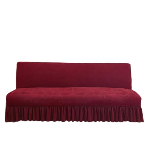JHOMHF Armloser Futonbezug mit Rüschenrock Stretch Jacquard Sofabezug waschbarer Möbelschutz for Wohnzimmer und Schlafzimmer(Wine Red,Small) von JHOMHF