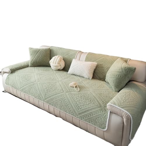 JHOMHF Boho Plüsch Geometrischer Jacquard Sofabezug Flauschiger Waschbarer Couchschutz for Kinder Weicher Rutschfester Sofabezug mit Gemütlicher Textur(Green,28"x28") von JHOMHF