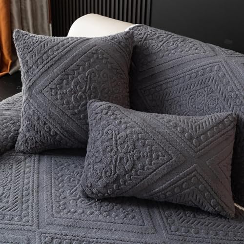 JHOMHF Boho Plüsch Geometrischer Jacquard Sofabezug Rutschfester waschbarer weicher Couchbezug Haustierfreundlicher kindersicherer Möbelschutz for Sektionssofas(Dark Grey,20" x 12" Pillow Coat) von JHOMHF