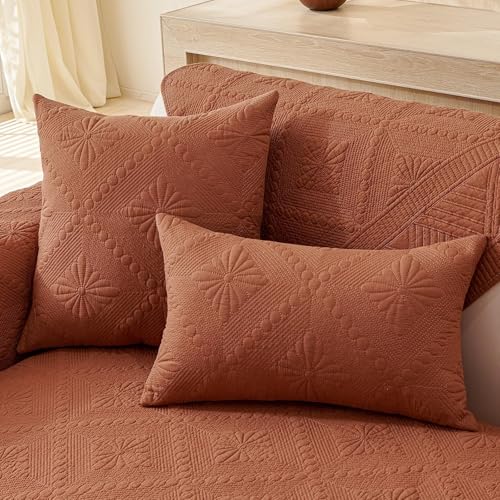 JHOMHF Boho-Sofabezug aus Baumwolle gesteppt waschbar weich rutschfest mit floraler Stickerei Möbelschutz(Orange,18" x 18") von JHOMHF
