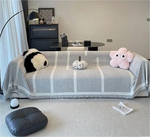 JHOMHF Chenille Couchbezug mit Fischgrätenmuster und Fransen weich atmungsaktiv for alle Jahreszeiten Möbelschutz Sofabezug im Überwurfstil for Wohnzimmer und Schlafzimmer(Coffee,70.9 x 59.1 in) von JHOMHF