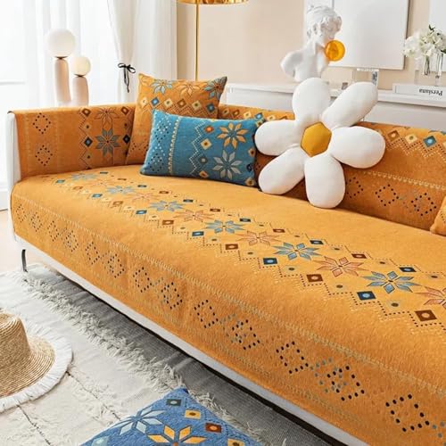 JHOMHF Chenille Möbelschutz Sofabezug Jacquard Sofabezug im ethnischen Stil Moderne und einfache rutschfeste Sofakissen for alle Jahreszeiten(Orange,27.5 * 70.9in) von JHOMHF