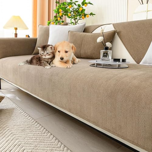 JHOMHF Chenille-Sofabezug mit Fischgrätenmuster rutschfest waschbar hochelastisch Couch Schonbezug Möbelschutz for den Einsatz im Wohnzimmer(Brown,90 * 160cm/35.4 * 63in) von JHOMHF