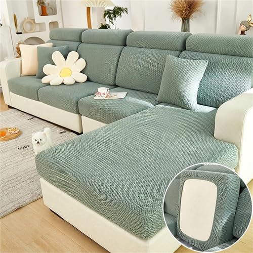 JHOMHF Dehnbare waschbare Sofabezüge universelle Passform for Anbausofas Liegesessel Zweisitzer Rutschfester Möbelschutz(Green,Pillow Cover) von JHOMHF