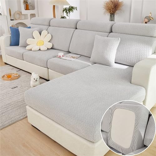 JHOMHF Dehnbare waschbare Sofabezüge universelle Passform for Anbausofas Liegesessel Zweisitzer Rutschfester Möbelschutz(Light Gray,Back Cover L) von JHOMHF