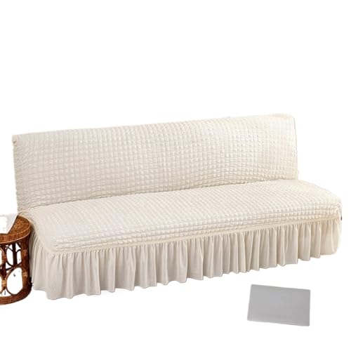 JHOMHF Dehnbarer Sofabezug ohne Armlehnen mit Rockdesign for faltbares Futon Schlafsofa Dicker weicher Stoff kratzfester Sofa Möbelschutz(Beige,Large) von JHOMHF