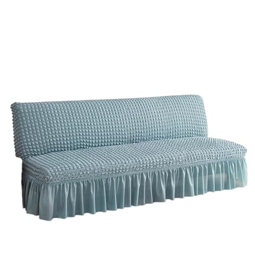 JHOMHF Dehnbarer Sofabezug ohne Armlehnen mit Rockdesign for faltbares Futon Schlafsofa Dicker weicher Stoff kratzfester Sofa Möbelschutz(Blue,Large) von JHOMHF