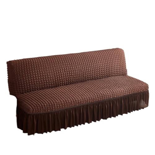 JHOMHF Dehnbarer Sofabezug ohne Armlehnen mit Rockdesign for faltbares Futon Schlafsofa Dicker weicher Stoff kratzfester Sofa Möbelschutz(Brown,Medium) von JHOMHF