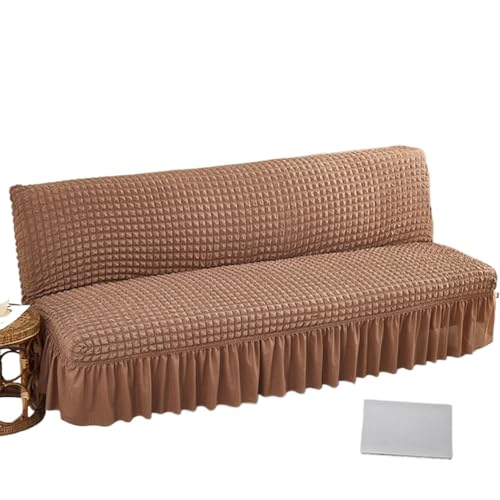 JHOMHF Dehnbarer Sofabezug ohne Armlehnen mit Rockdesign for faltbares Futon Schlafsofa Dicker weicher Stoff kratzfester Sofa Möbelschutz(Camel,Large) von JHOMHF