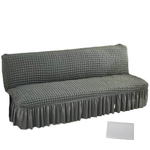 JHOMHF Dehnbarer Sofabezug ohne Armlehnen mit Rockdesign for faltbares Futon Schlafsofa Dicker weicher Stoff kratzfester Sofa Möbelschutz(Dark Green,Large) von JHOMHF