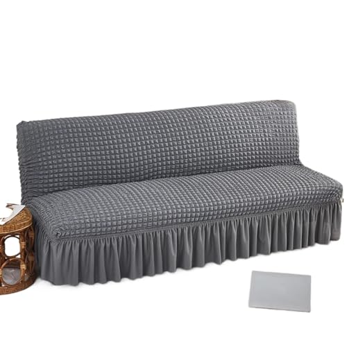 JHOMHF Dehnbarer Sofabezug ohne Armlehnen mit Rockdesign for faltbares Futon Schlafsofa Dicker weicher Stoff kratzfester Sofa Möbelschutz(Dark Grey,Small) von JHOMHF
