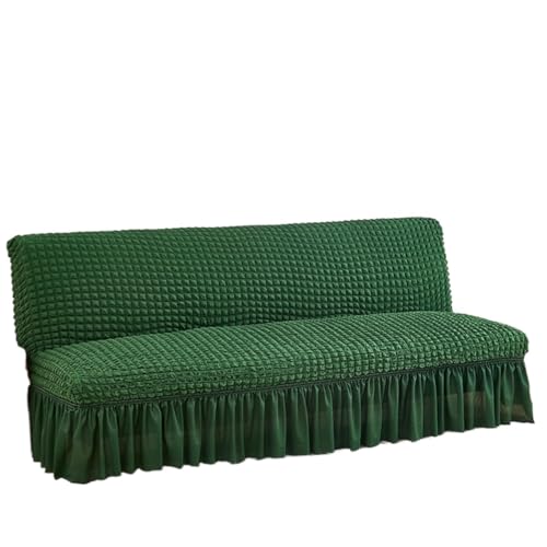 JHOMHF Dehnbarer Sofabezug ohne Armlehnen mit Rockdesign for faltbares Futon Schlafsofa Dicker weicher Stoff kratzfester Sofa Möbelschutz(Green,Medium) von JHOMHF