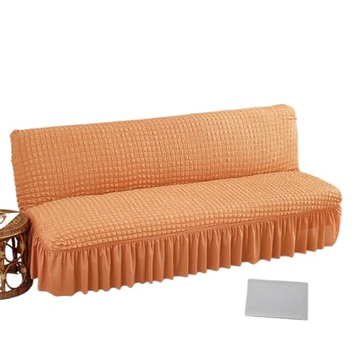 JHOMHF Dehnbarer Sofabezug ohne Armlehnen mit Rockdesign for faltbares Futon Schlafsofa Dicker weicher Stoff kratzfester Sofa Möbelschutz(Orange,Large) von JHOMHF