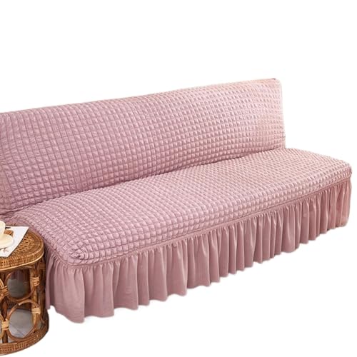 JHOMHF Dehnbarer Sofabezug ohne Armlehnen mit Rockdesign for faltbares Futon Schlafsofa Dicker weicher Stoff kratzfester Sofa Möbelschutz(Pink,Medium) von JHOMHF