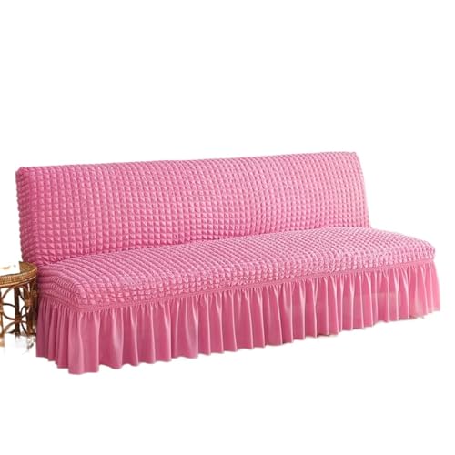 JHOMHF Dehnbarer Sofabezug ohne Armlehnen mit Rockdesign for faltbares Futon Schlafsofa Dicker weicher Stoff kratzfester Sofa Möbelschutz(Rose Red,Medium) von JHOMHF