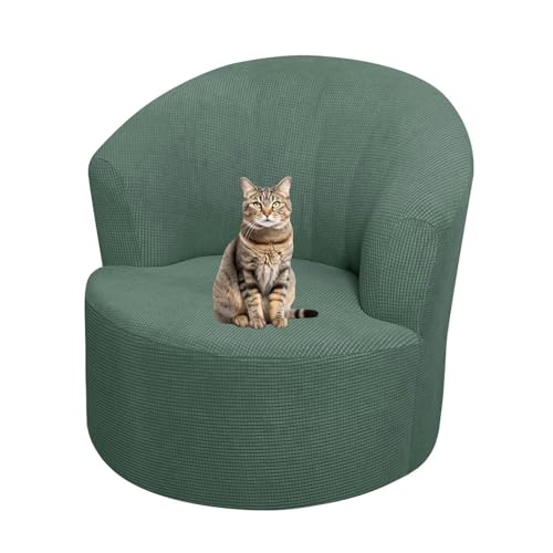 JHOMHF Drehbarer Fassstuhl Schonbezug Stretch Stuhlbezug for Moderne Wohnzimmer Büros Akzentsessel runde Clubsessel(Bean Green) von JHOMHF