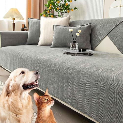 JHOMHF Fischgräten Chenille Sofabezüge rutschfeste Couchbezüge dehnbarer Sofabezug waschbarer Schutz for Wohnzimmermöbel(Grey,90 * 120 cm/35.4 * 47.2 IN) von JHOMHF