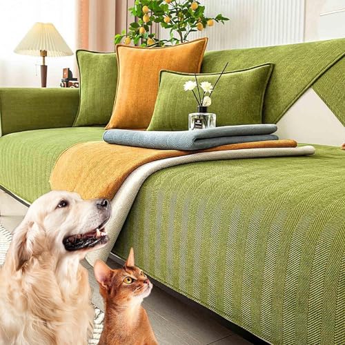 JHOMHF Fischgräten Chenille Sofabezüge rutschfeste Couchbezüge dehnbarer Sofabezug waschbarer Schutz for Wohnzimmermöbel(Matcha Green,70 * 70 cm/27.6 * 27.6 IN) von JHOMHF