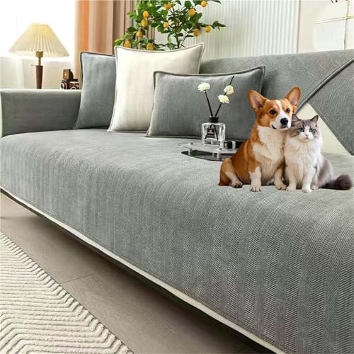 JHOMHF Fischgräten Sofabezug aus Chenille Rutschfester Couchbezug for Hunde haustierfreundlicher Möbelschutz zur Vermeidung von Kratzern und Flecken(Grey,90 * 210 cm/35.4 * 82.7 IN) von JHOMHF