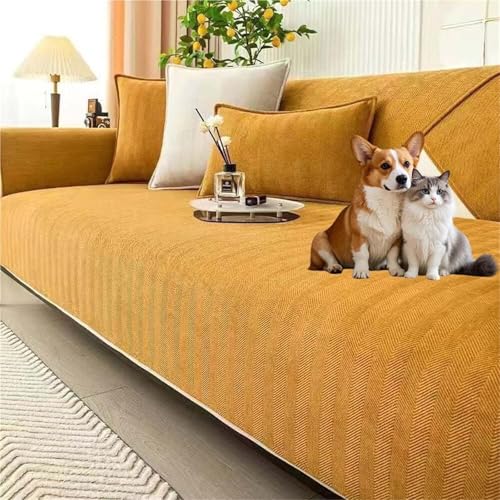JHOMHF Fischgräten Sofabezug aus Chenille Rutschfester Couchbezug for Hunde haustierfreundlicher Möbelschutz zur Vermeidung von Kratzern und Flecken(Orange,110 * 210 cm/43.3 * 82.7 IN) von JHOMHF