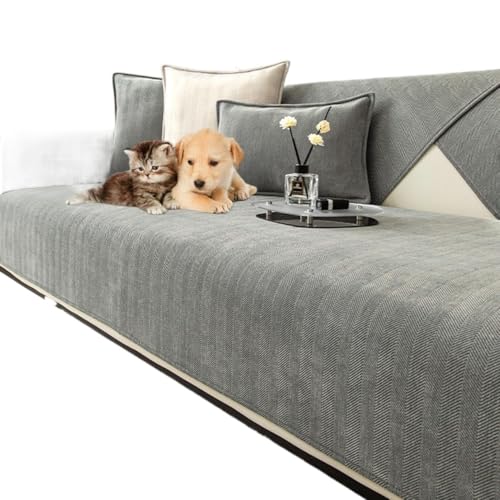 JHOMHF Fischgräten Sofabezug aus Chenille hochelastisch rutschfest waschbarer Möbelschutz for Wohnzimmersofas(Grey,110 * 240cm/43.3 * 94.4in) von JHOMHF