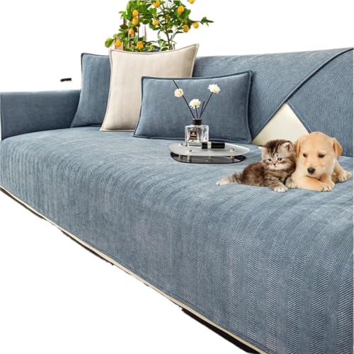 JHOMHF Fischgräten Sofabezug aus Chenille hochelastisch rutschfest waschbarer Möbelschutz for Wohnzimmersofas(Light Blue,70 * 180cm/27.6 * 70.9in) von JHOMHF