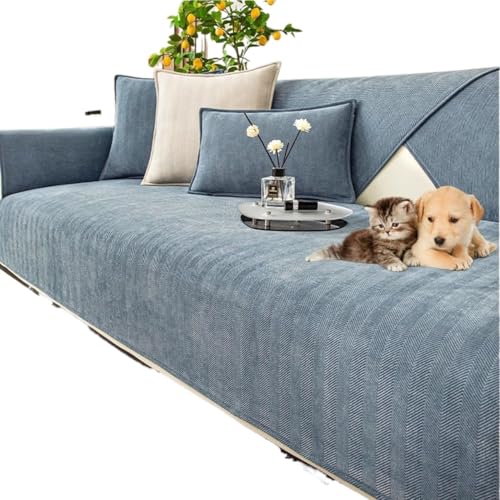 JHOMHF Fischgräten Sofabezug aus Chenille hochelastisch rutschfest waschbarer Möbelschutz for Wohnzimmersofas(Light Blue,70 * 180cm/27.6 * 70.9in) von JHOMHF