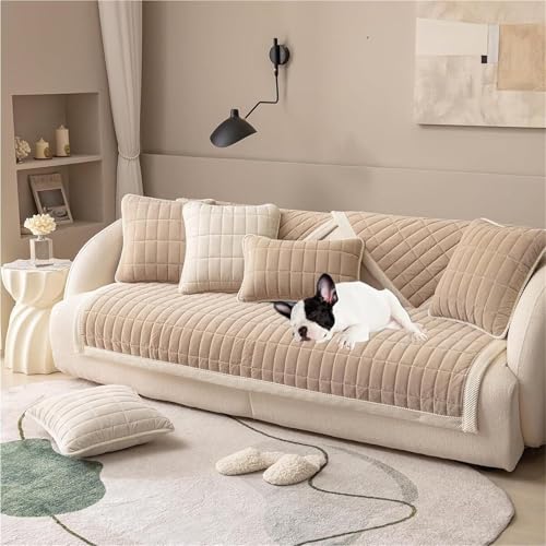 JHOMHF Flauschiger Sofabezug aus Samtplüsch superweich rutschfest for Hunde Katzen und Haustiere gesteppter Sofabezug for Sektionsmöbel(Coffee,27x71in/70x180cm) von JHOMHF