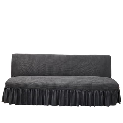 JHOMHF Futonbezug mit Rüschenrock verdickter weicher elastischer Sofarock for Sofas ohne Armlehnen Möbelschutz for Wohnzimmersofas(Black,Small Size Length: 120-150cm) von JHOMHF