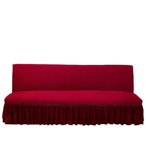 JHOMHF Futonbezug mit Rüschenrock verdickter weicher elastischer Sofarock for Sofas ohne Armlehnen Möbelschutz for Wohnzimmersofas(Red,Large Size Length: 190-210cm) von JHOMHF