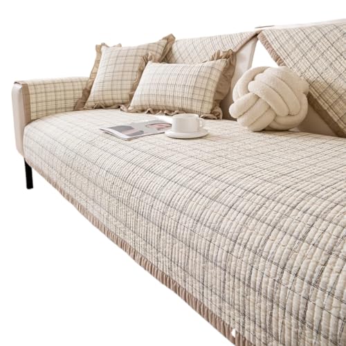 JHOMHF Gepolsterter Sofabezug aus Baumwolle, blau kariert, rutschfest, rustikaler Stil, für Hunde und Katzen, waschbar, weich, für Wohnzimmer, 1 Stück (91,4 x 91,4 cm, Armstütze oder Rückenstütze) von JHOMHF