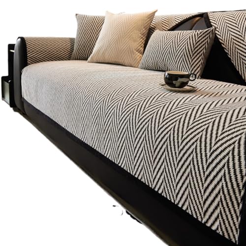 JHOMHF Gestreifter Sofabezug aus Chenille im Landhausstil weich gemütlich rutschfest Sofabezug, waschbarer Möbelschutz(Black,1pc/36''x82''/Rectangular) von JHOMHF