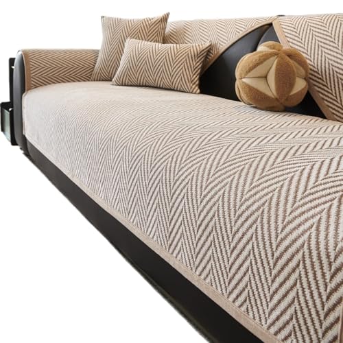 JHOMHF Gestreifter Sofabezug aus Chenille im Landhausstil weich gemütlich rutschfest Sofabezug, waschbarer Möbelschutz(Dark Coffee,1pc/28"x28"/Armrest or Backrest Cover) von JHOMHF