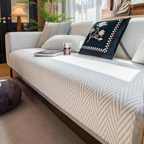 JHOMHF Gestreifter Sofabezug aus Chenille im Landhausstil weich gemütlich rutschfest Sofabezug, waschbarer Möbelschutz(Grey,1pc/43"x43"/Square) von JHOMHF