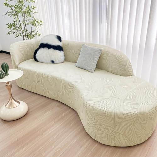 JHOMHF Halbrunder gebogener Sofabezug dehnbar wasserdicht rutschfest Sofabezug mit modernem Wolkendesign(Beige,1 seat [37-57 inch]) von JHOMHF