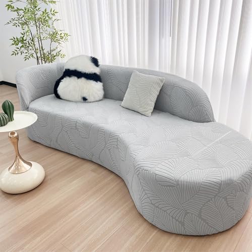 JHOMHF Halbrunder gebogener Sofabezug dehnbar wasserdicht rutschfest Sofabezug mit modernem Wolkendesign(Light Gray,3 seat [72-92 inch ]) von JHOMHF