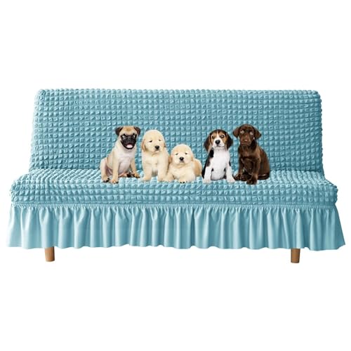 JHOMHF Haustierfreundlicher Futon Schonbezug for Hunde dehnbarer Sofabezug ohne Armlehnen kratzfester strapazierfähiger Stoff universelle Passform for Sofas(Blue,Large) von JHOMHF