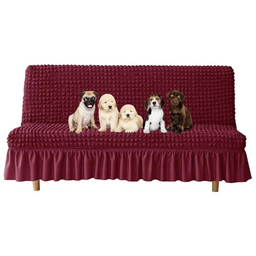 JHOMHF Haustierfreundlicher Futon Schonbezug for Hunde dehnbarer Sofabezug ohne Armlehnen kratzfester strapazierfähiger Stoff universelle Passform for Sofas(Burgundy,Large) von JHOMHF