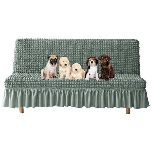 JHOMHF Haustierfreundlicher Futon Schonbezug for Hunde dehnbarer Sofabezug ohne Armlehnen kratzfester strapazierfähiger Stoff universelle Passform for Sofas(Green,Large) von JHOMHF