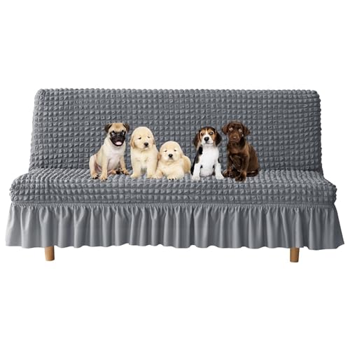 JHOMHF Haustierfreundlicher Futon Schonbezug for Hunde dehnbarer Sofabezug ohne Armlehnen kratzfester strapazierfähiger Stoff universelle Passform for Sofas(Light Gray,Medium) von JHOMHF