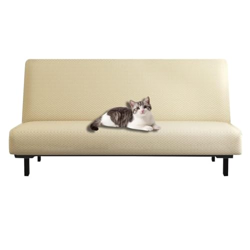 JHOMHF Haustiersicherer Sofabezug fürs Bett waschbarer Sofaschutz ohne Armlehnen fürs Wohnzimmer dehnbarer Möbelbezug(Light Beige) von JHOMHF