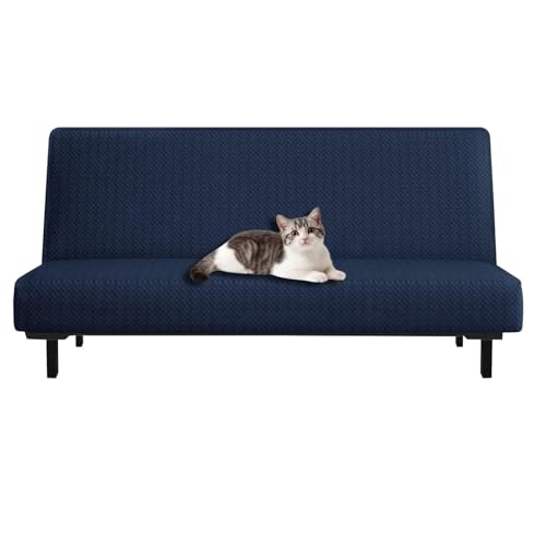 JHOMHF Haustiersicherer Sofabezug fürs Bett waschbarer Sofaschutz ohne Armlehnen fürs Wohnzimmer dehnbarer Möbelbezug(Navy Blue) von JHOMHF